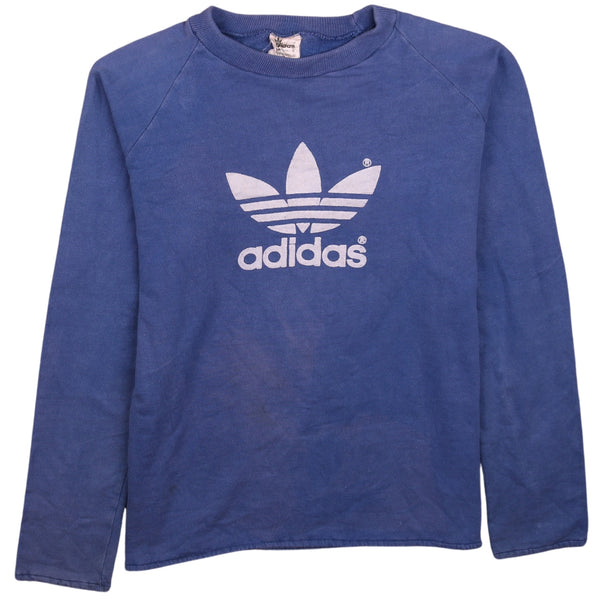 Adidas Women's 90's Blue Spellout Crew Neck Sweatshirt XLarge Vintage