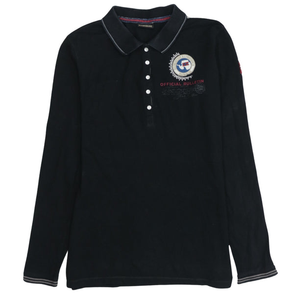 Napapijri 90's Long Sleeve Quarter Button Polo Shirt Small  Black