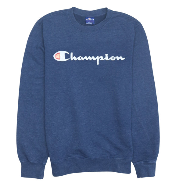 Champion 90's Vintage Crew Neck Sweatshirt Spellout Small Navy Blue
