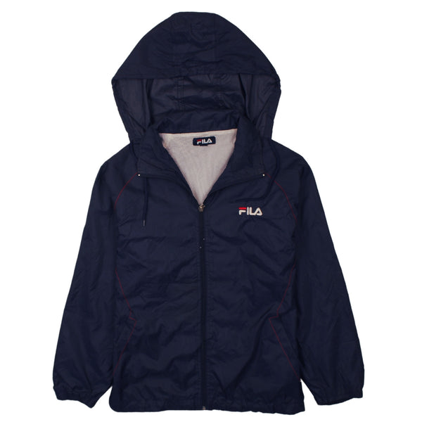 Fila 90's Hooded Full Zip Up Windbreaker Large Navy Blue