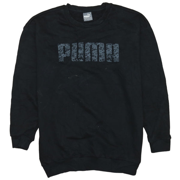 Puma 90's Black Spellout Crew Neck Sweatshirt Vintage Medium Sized