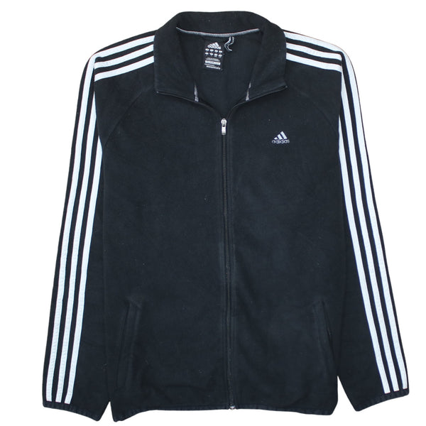 Adidas 90's Striped Sleeves Full Zip Up Fleece Jumper Large Black
