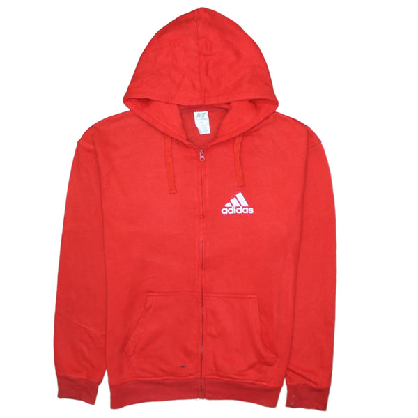 Adidas 90's Drawstring Pockets Full Zip Up Hoodie XLarge Red