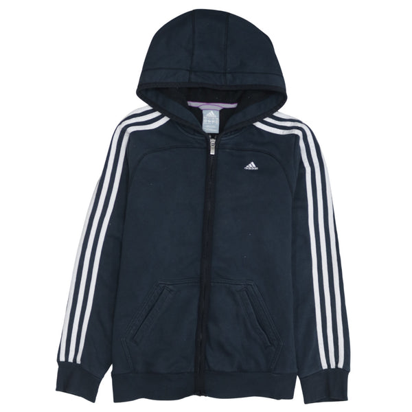 Adidas 90's Striped Sleeve Full Zip Up Hoodie Small Black