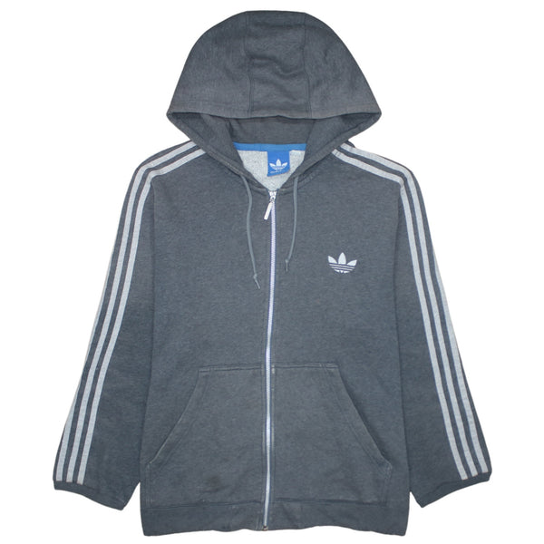 Adidas 90's Striped Sleeve Full Zip Up Hoodie XLarge Grey
