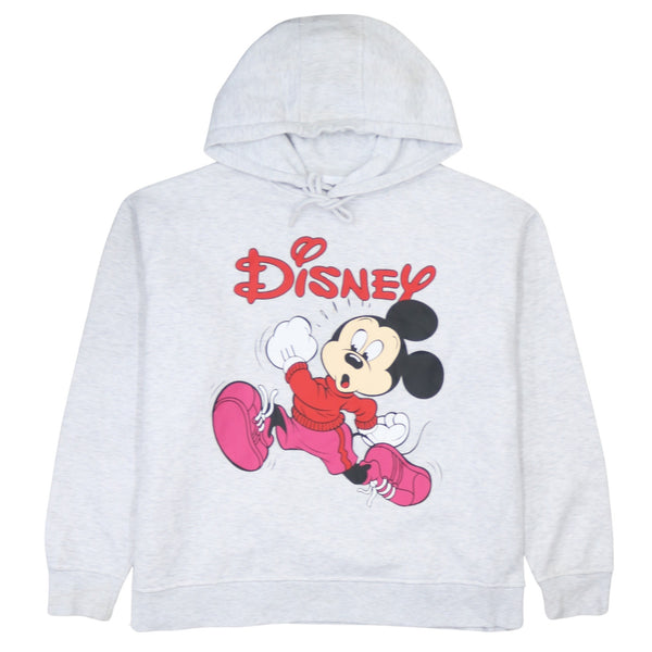 Vintage Disney 90's Mickey Mouse Grey Large Hoodie Pullover Cotton