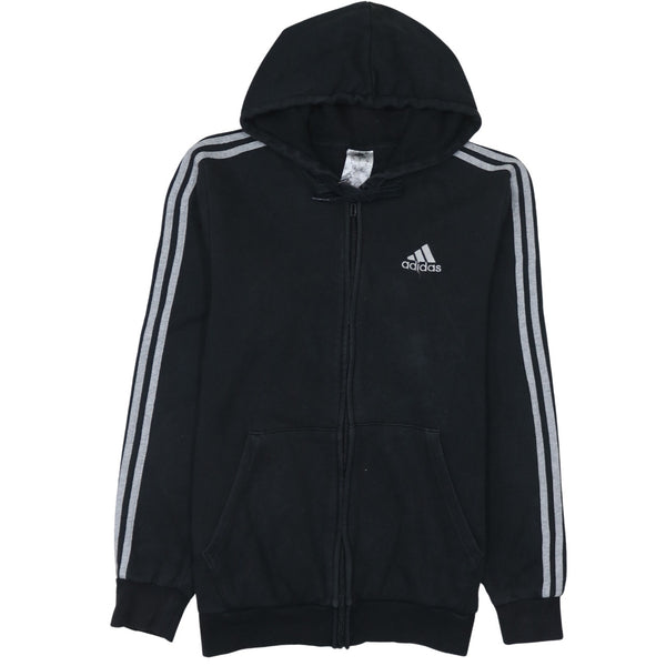 Adidas 90's Striped Sleeve Full Zip Up Hoodie Medium Black