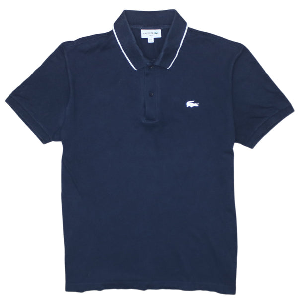 Lacoste 90's Short Sleeves Quarter Button Polo Shirt Large Navy Blue