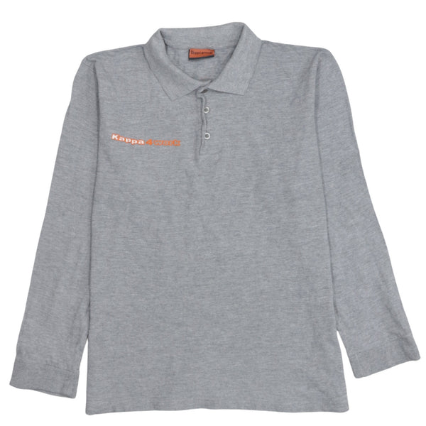 Kappa 90's Long Sleeve Quarter Button Polo Shirt Large Grey