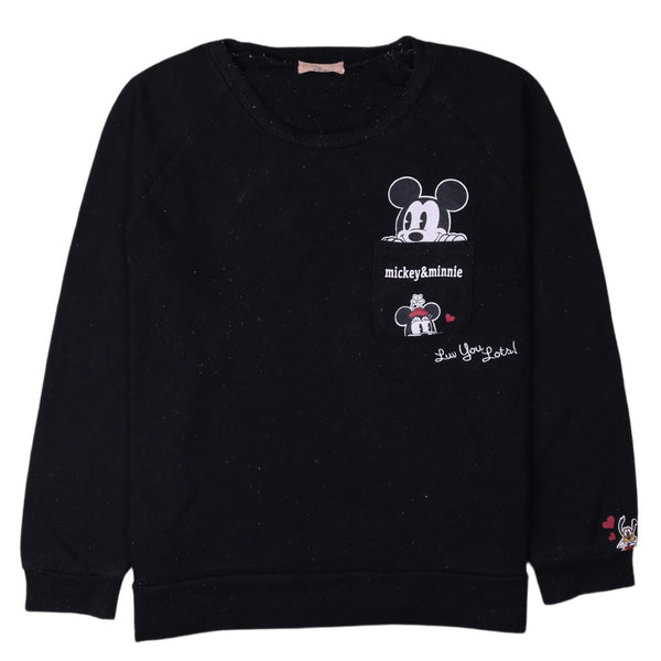 Vintage 90's Disney Mickey & Minnie Crew Neck Sweatshirt Medium Black