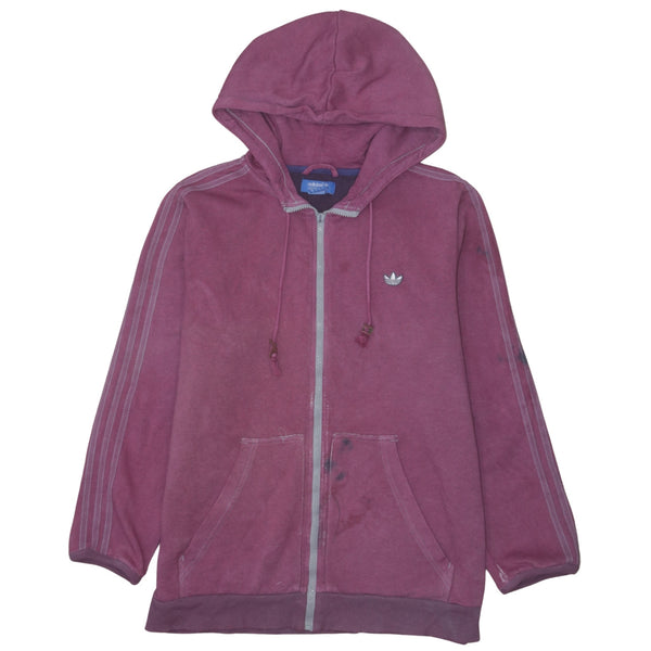 Adidas 90's Pink Full Zip Hoodie Large, Drawstring Pockets, Cotton