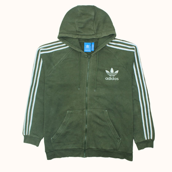 Adidas 90's Striped Sleeve Full Zip Up Hoodie XLarge Green