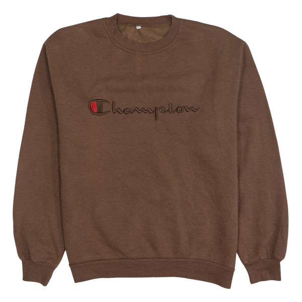Champion 90's Spellout Crew Neck Sweatshirt Medium Tan Brown
