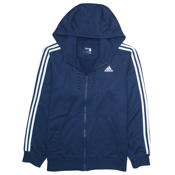 Adidas 90's Vintage Striped Sleeve Full Zip Hoodie Large Navy Blue
