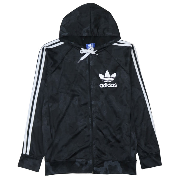 Adidas 90's Striped Sleeve Full Zip Up Hoodie Large Black