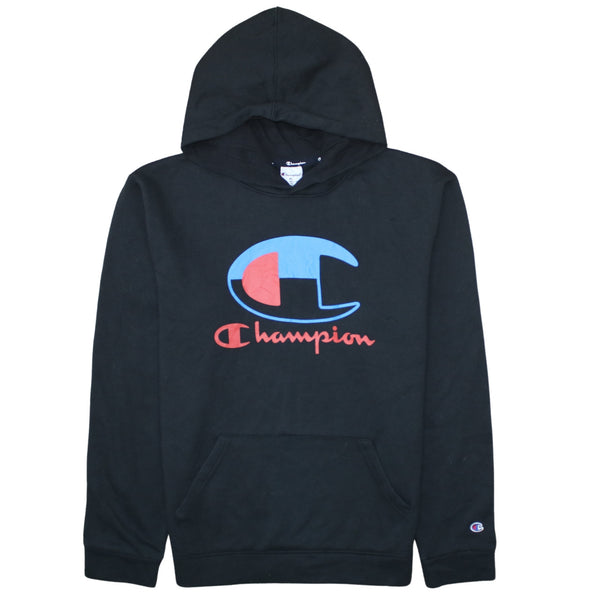Champion 90's Spellout Pullover Hoodie XLarge Black