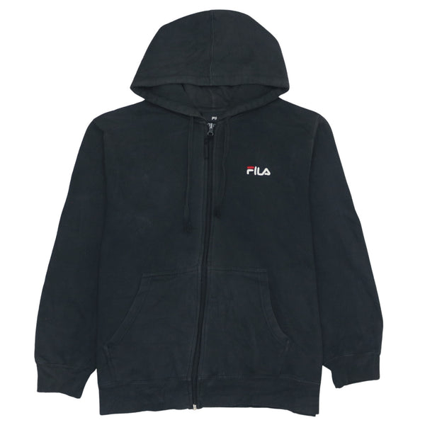 Vintage Fila 90's Large Black Full Zip Hoodie with Drawstring Pockets