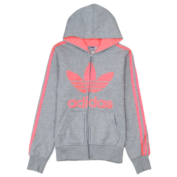 Adidas 90's Vintage Spellout Full Zip Up Hoodie Women's Medium Grey