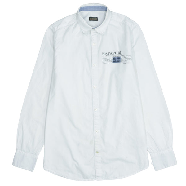 Napapijri Men's 90's Vintage White Cotton Long Sleeve Button Shirt