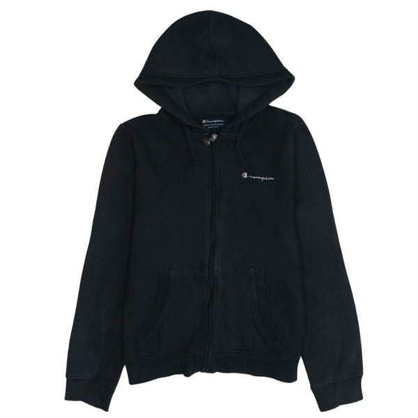 Champion Vintage 90's Black Full Zip Hoodie with Drawstring Pockets Large