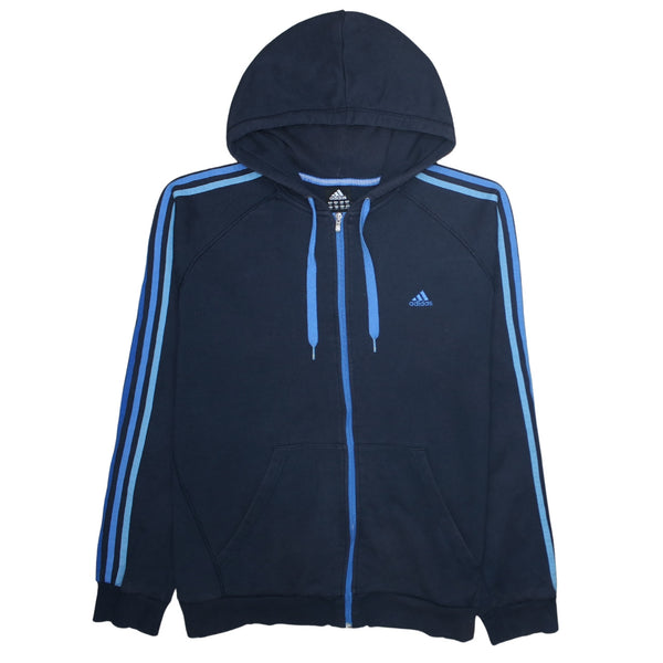 Adidas 90's Striped Sleeve Full Zip Up Hoodie XXLarge (2XL) Navy Blue