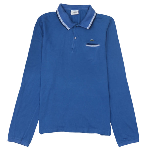 Lacoste 90's Long Sleeve Quarter Button Polo Shirt Medium  Blue