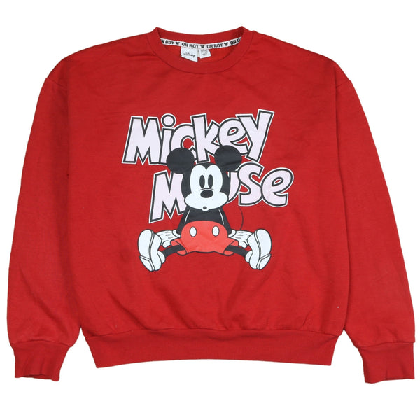 Vintage Disney 90s Mickey Mouse Red Crew Neck Sweatshirt Small Women