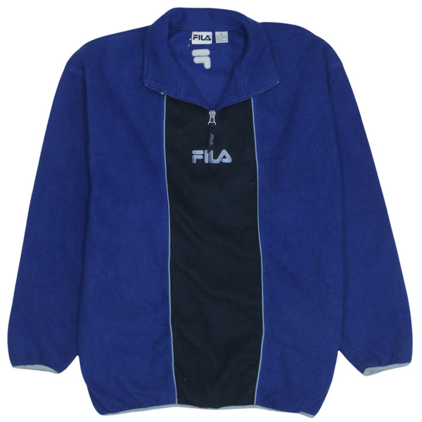 Vintage Fila 90's Navy Blue Hiking Fleece Jumper Medium Quarter Zip