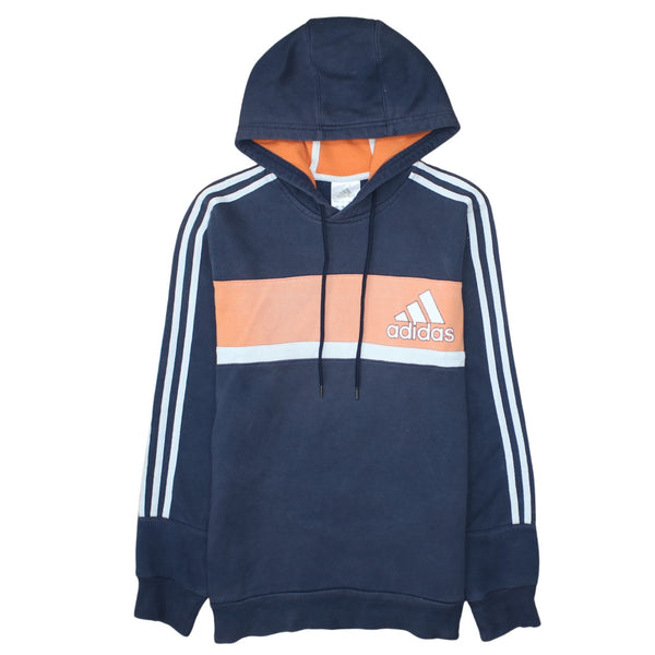 Adidas 90's Striped Sleeve Pullover Hoodie Small Navy Blue