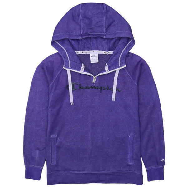 Vintage Champion 1990s Men's Medium Purple Spellout Quarter Zip Hoodie