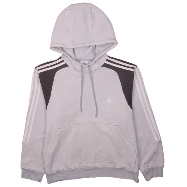 Adidas Vintage 90's Striped Sleeve Pullover Hoodie Large Grey Men