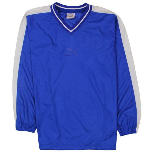 Puma Vintage 90's V Neck Windbreaker Jacket Blue Small Retro Style