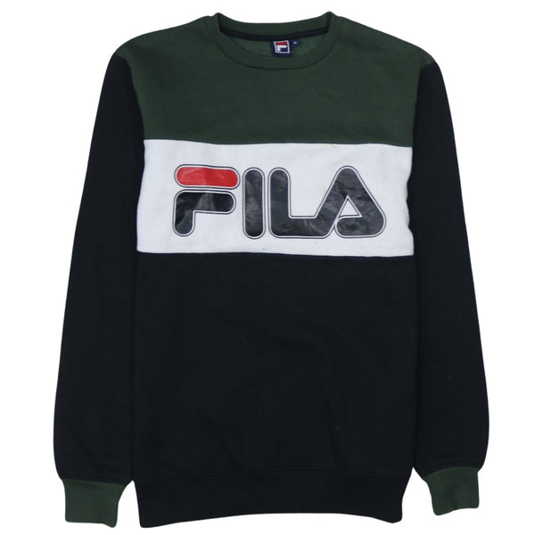 Fila 90's Vintage Spellout Crew Neck Sweatshirt Small Black Green