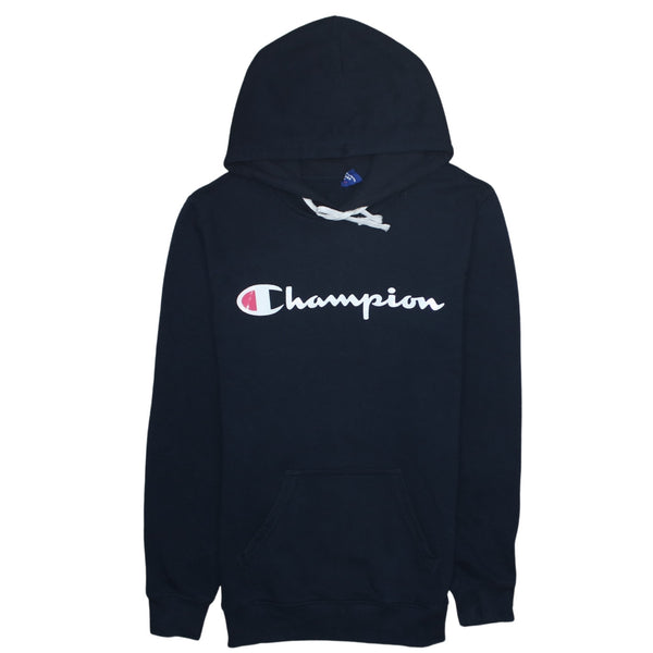 Champion 90's Spellout Pullover Hoodie Small Navy Blue