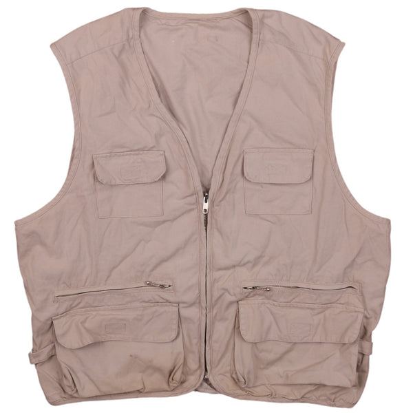 90's Retro Tan Brown Men's Large Sleeveless Full Zip Gilet Vest