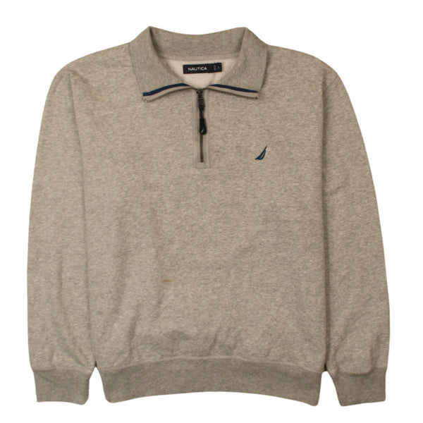 Vintage Nautica 90's Grey Heavyweight Quarter Zip Sweatshirt Large