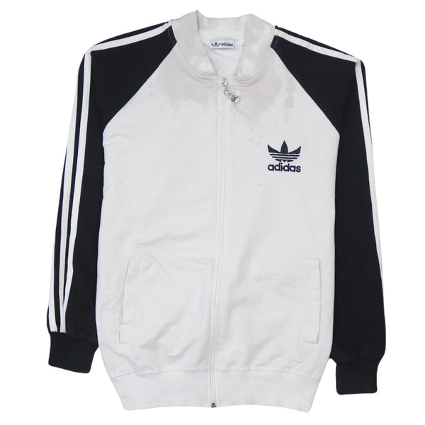 Adidas 90s Striped Sleeve White Zip Up Sweatshirt Men's Small Cotton