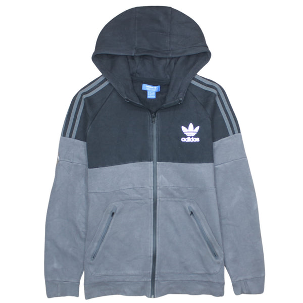 Adidas Vintage 90's Striped Sleeve Black Full Zip Hoodie Large