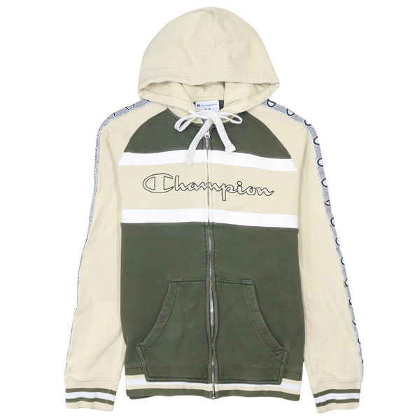 Champion 90's Spellout Full Zip Up Hoodie Medium Beige Cream