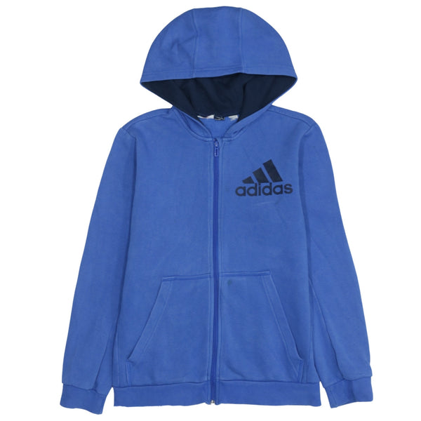 Adidas Vintage 90's Blue Full Zip Hoodie XSmall with Drawstring Pockets