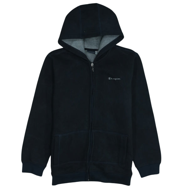 Champion Vintage 90s Black X-Large Hoodie Full Zip Drawstring Pockets