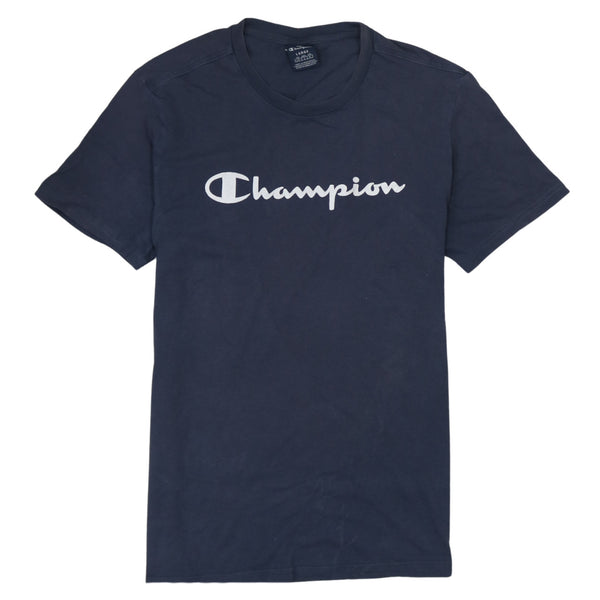 Champion 90's Spellout Short Sleeves T Shirt Large Navy Blue