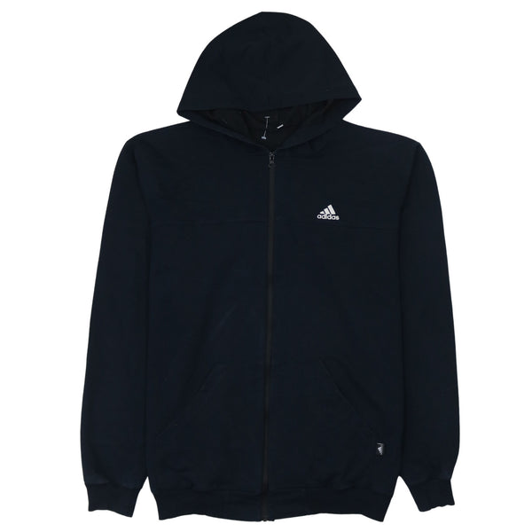Adidas Vintage 90's Black Full Zip Hoodie Large Drawstring Pockets