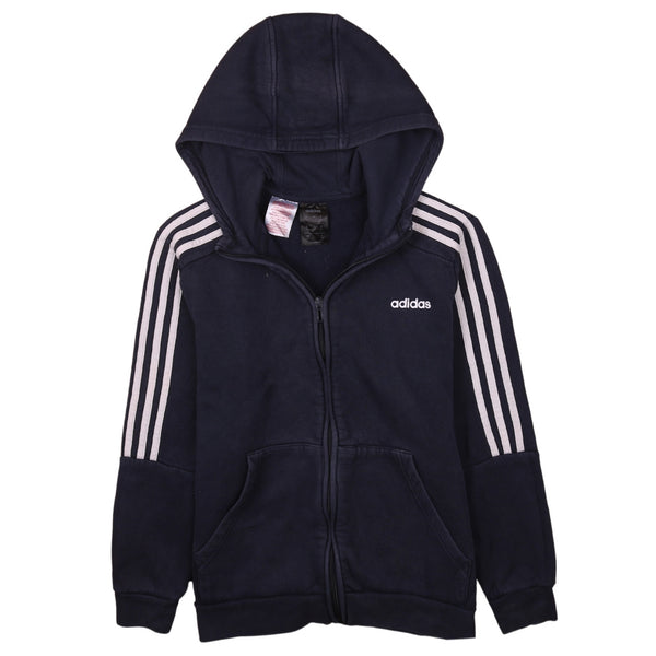 Adidas 90's Striped Sleeve Full Zip Up Hoodie Large Navy Blue