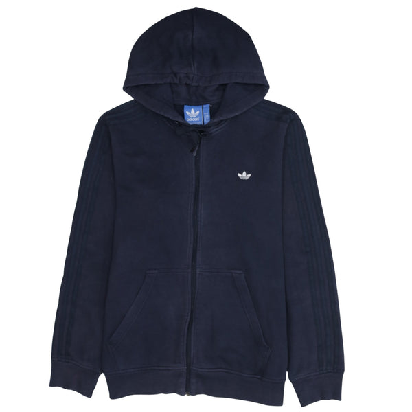 Adidas 90's Drawstring Pockets Full Zip Up Hoodie Large Navy Blue