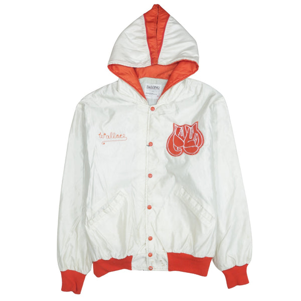 90s DELONG XL Hooded Beige Cream Button-Up Windbreaker Jacket