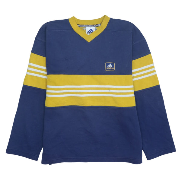 Adidas 90's Vintage Heavyweight V Neck Sweatshirt Small Blue