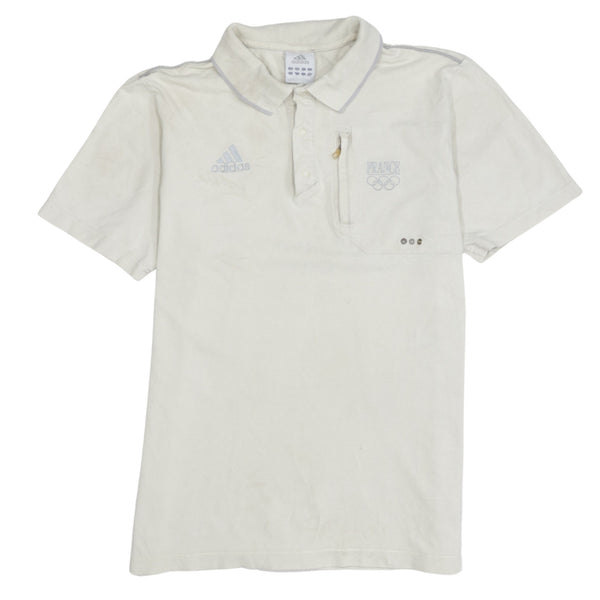 Adidas 90's Short Sleeves Quarter Button Polo Shirt Medium Beige Cream