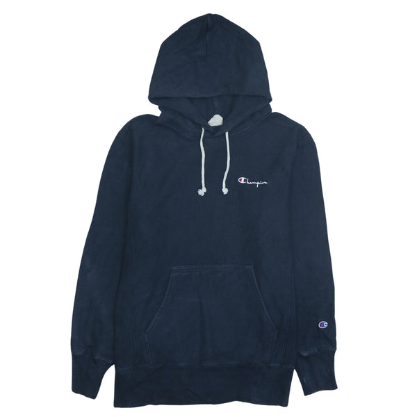 Champion 90's Drawstring Pockets Pullover Hoodie Medium Navy Blue