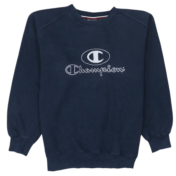 Champion 90's Spellout Crew Neck Sweatshirt Medium Navy Blue